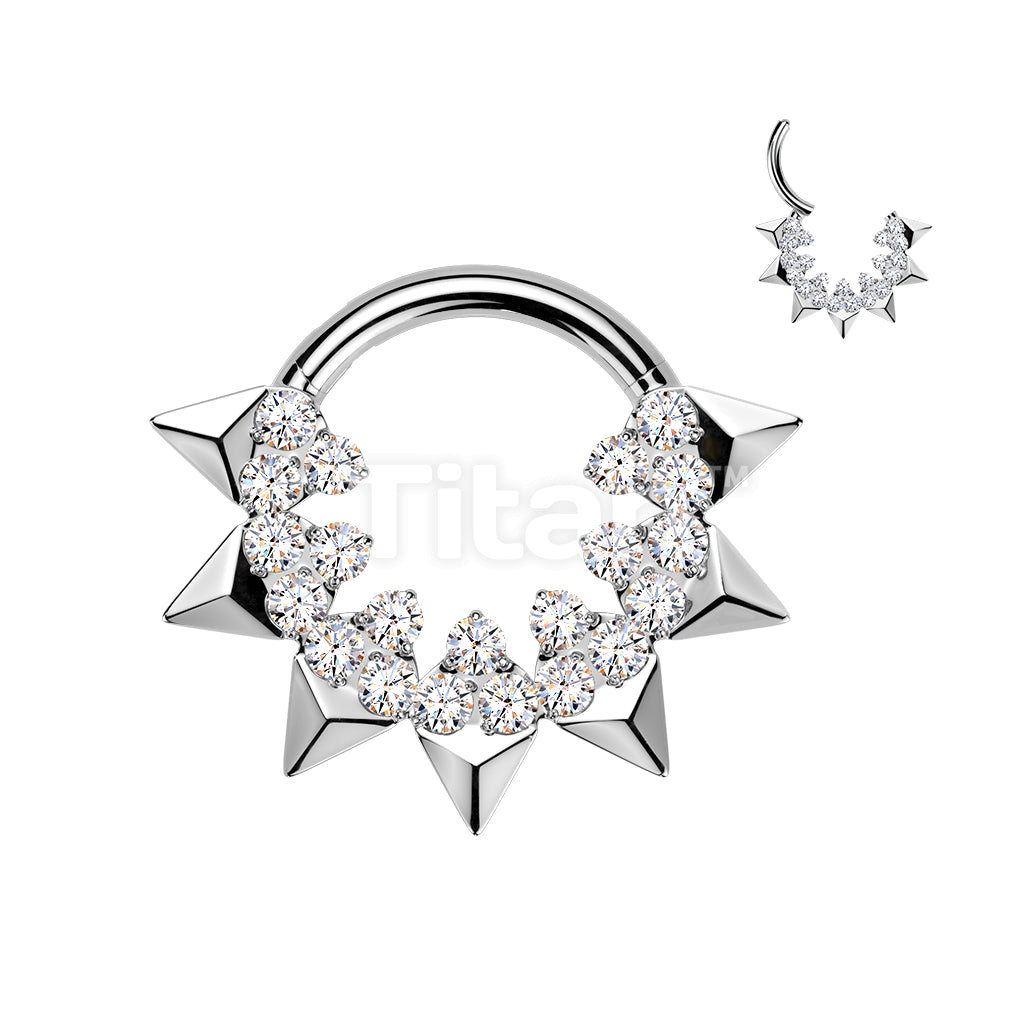 Titanium Hinged Segment Hoop Ring With Spikes and Round CNC Set CZ - Image 3