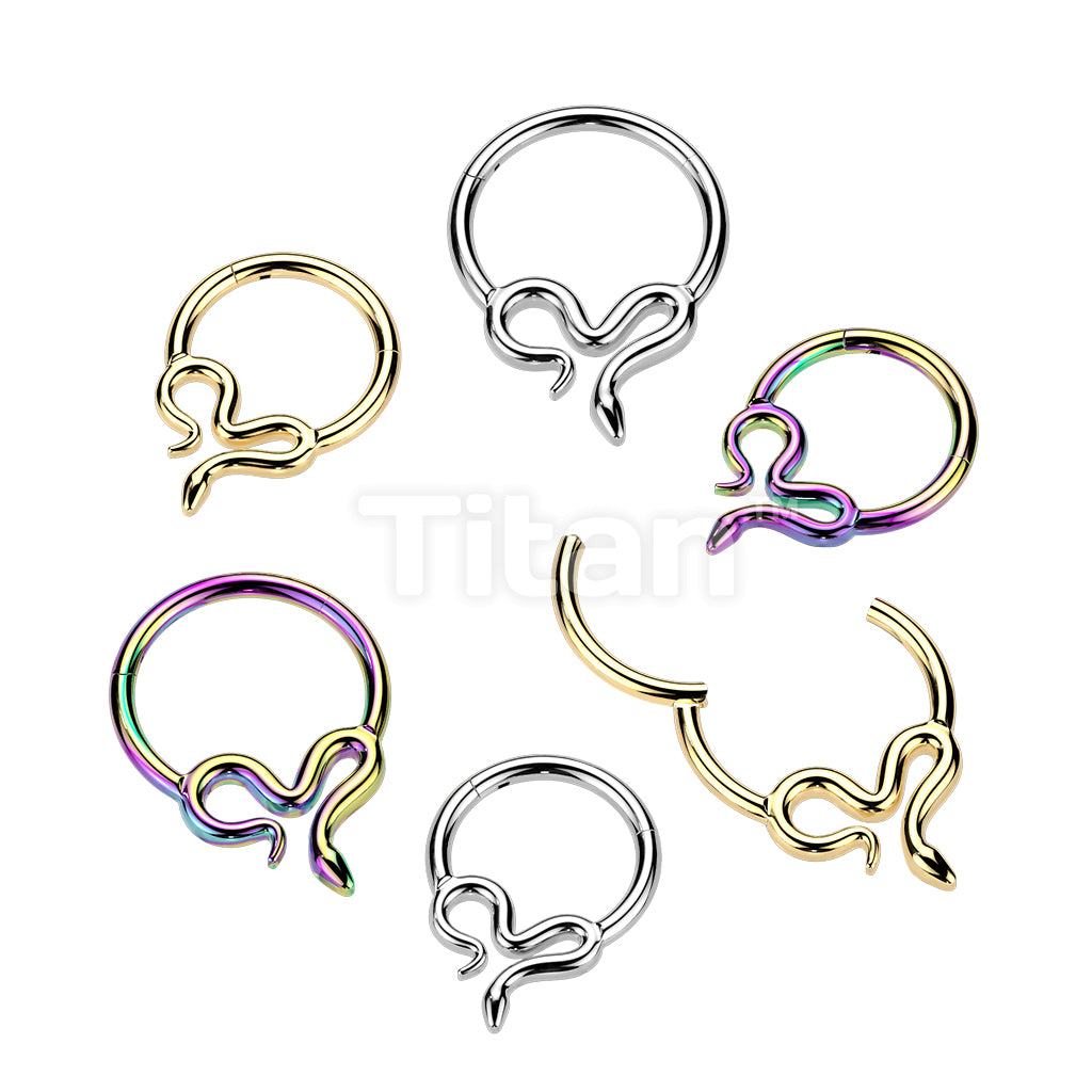 Titanium Hinged Segment Hoop Ring With Slithering Snake