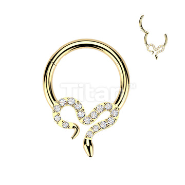 Titanium Hinged Segment Hoop Ring With Pave CZ Slithering Snake - Image 2