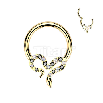 Titanium Hinged Segment Hoop Ring With Pave CZ Slithering Snake - Image 3