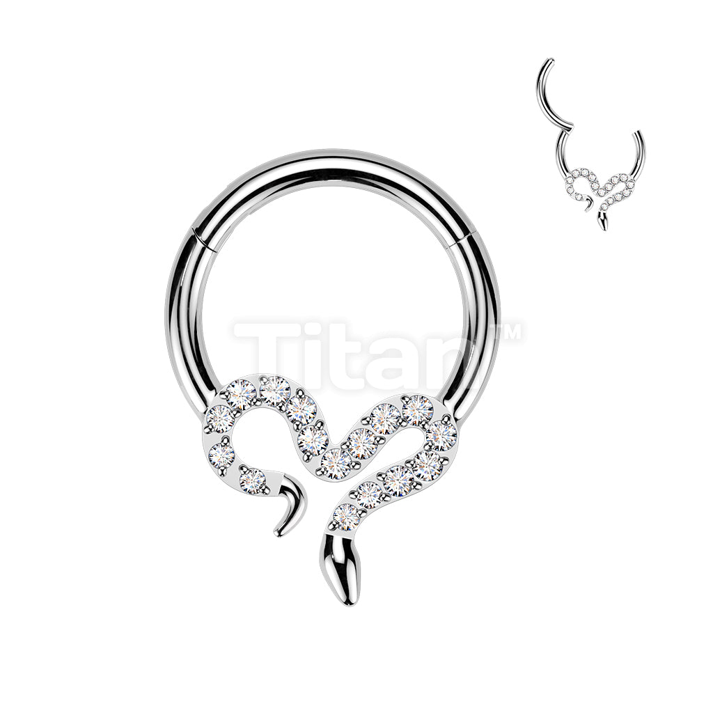 Titanium Hinged Segment Hoop Ring With Pave CZ Slithering Snake - Image 4