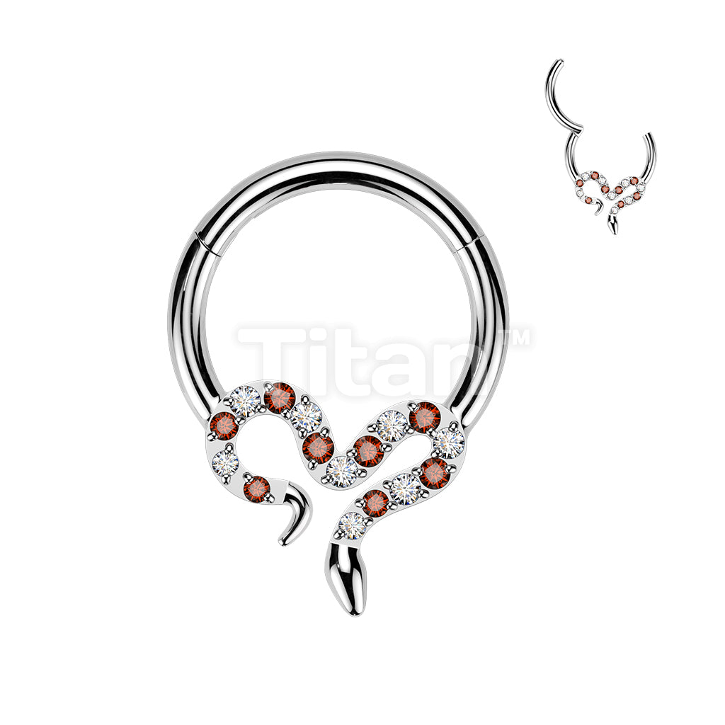 Titanium Hinged Segment Hoop Ring With Pave CZ Slithering Snake - Image 5