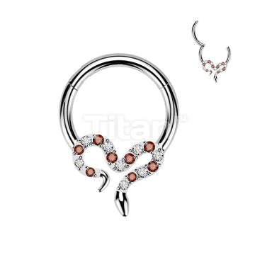Titanium Hinged Segment Hoop Ring With Pave CZ Slithering Snake - Image 5