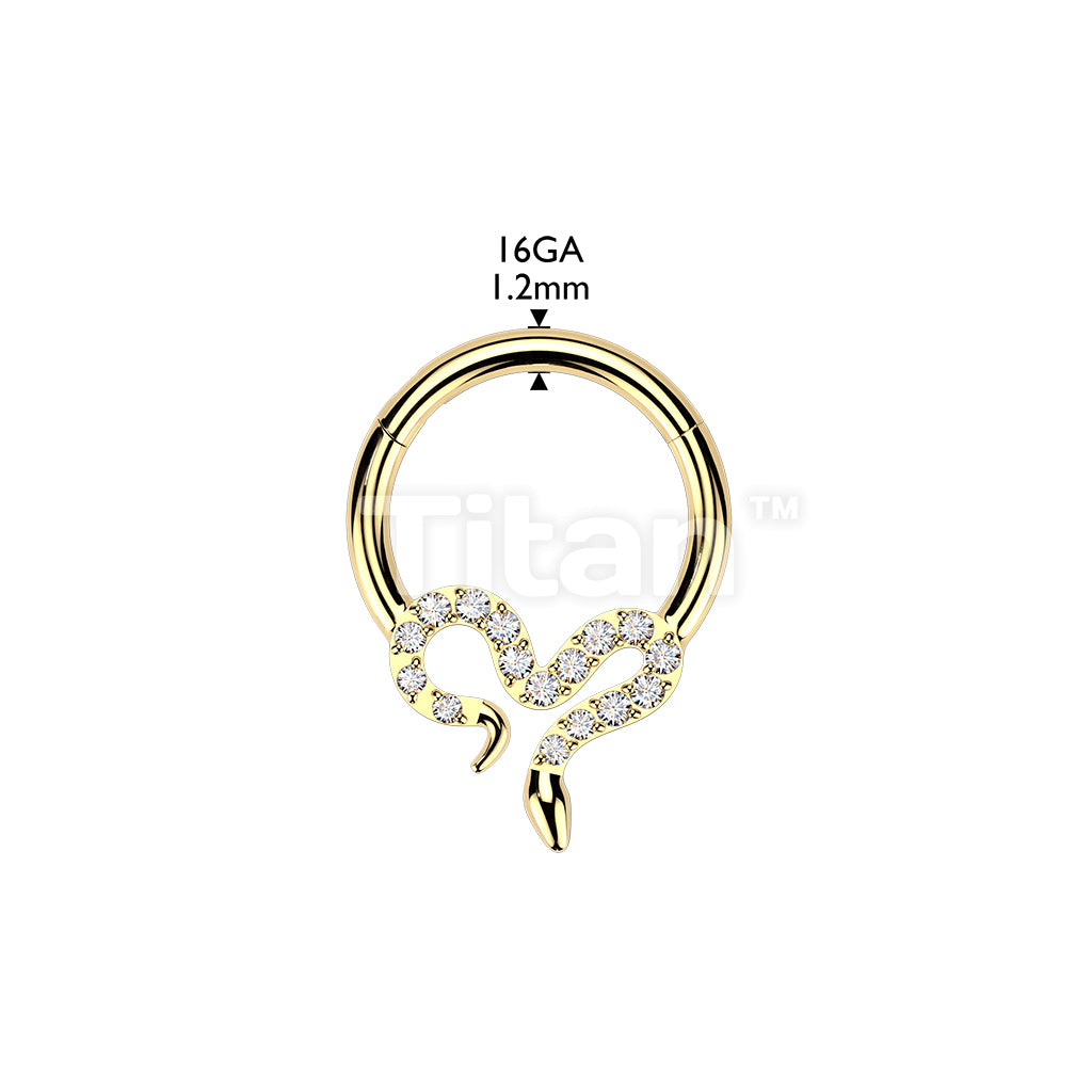 Titanium Hinged Segment Hoop Ring With Pave CZ Slithering Snake - Image 6