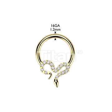 Titanium Hinged Segment Hoop Ring With Pave CZ Slithering Snake - Image 6