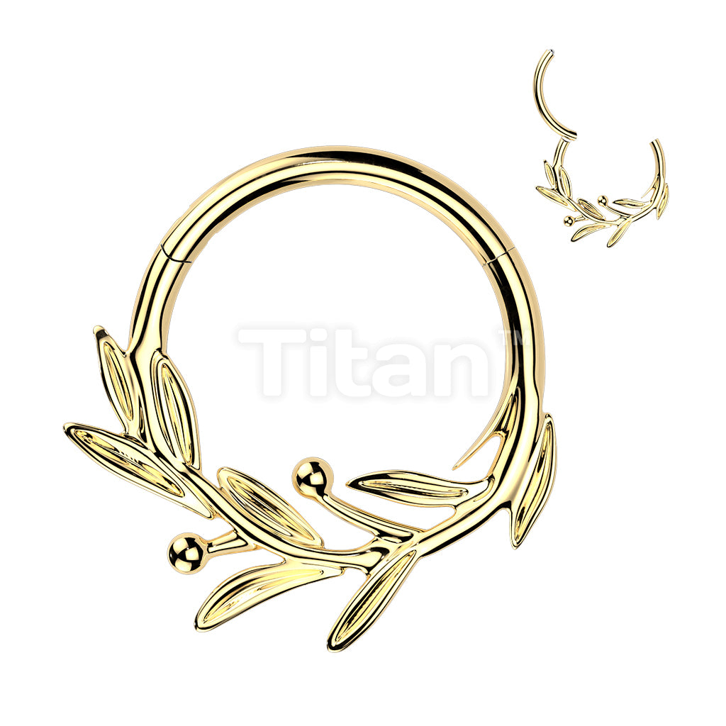Titanium Hinged Olive Leaf Branch Segment Hoop Ring - Image 2