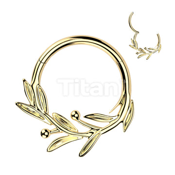 Titanium Hinged Olive Leaf Branch Segment Hoop Ring - Image 2