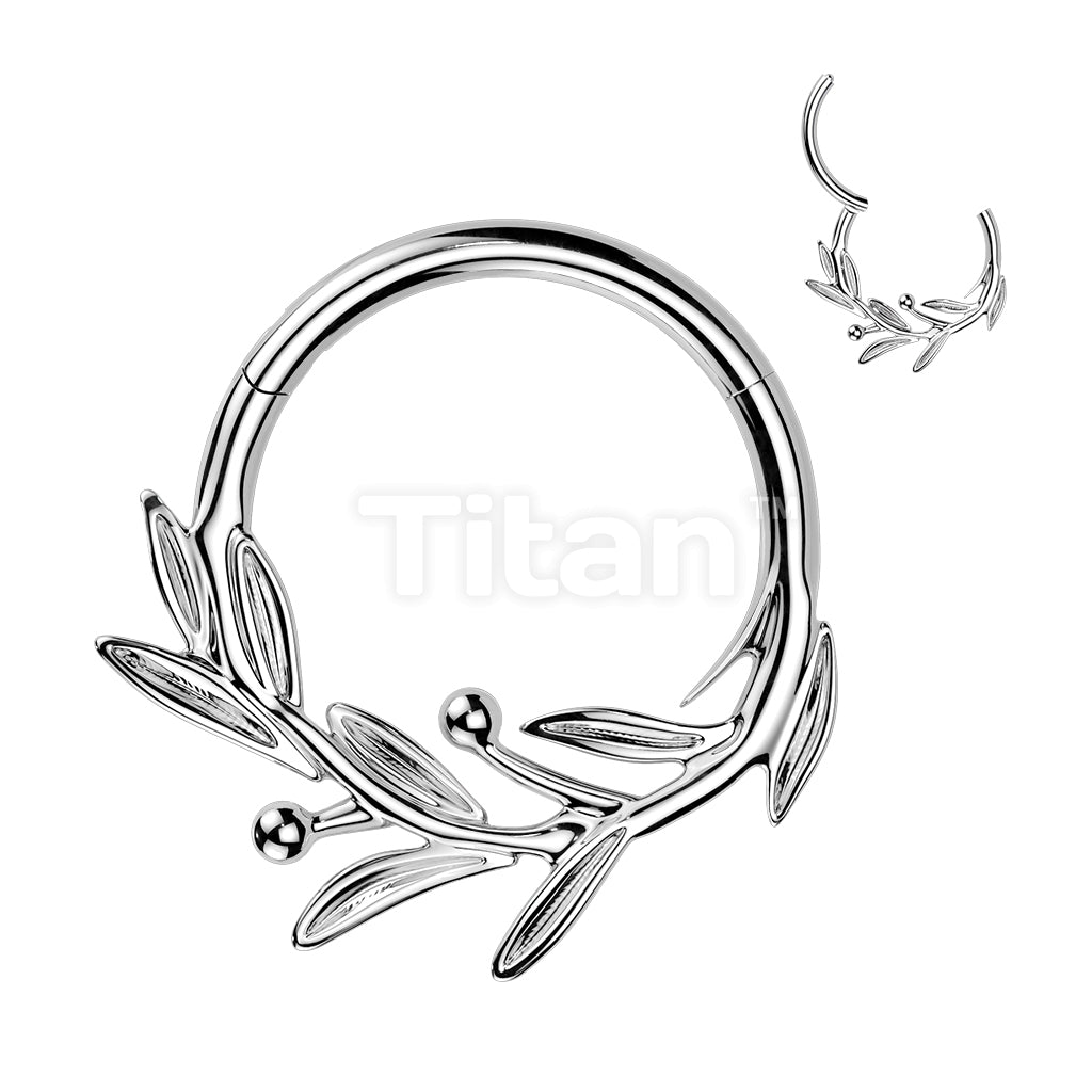 Titanium Hinged Olive Leaf Branch Segment Hoop Ring - Image 3