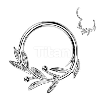 Titanium Hinged Olive Leaf Branch Segment Hoop Ring - Image 3