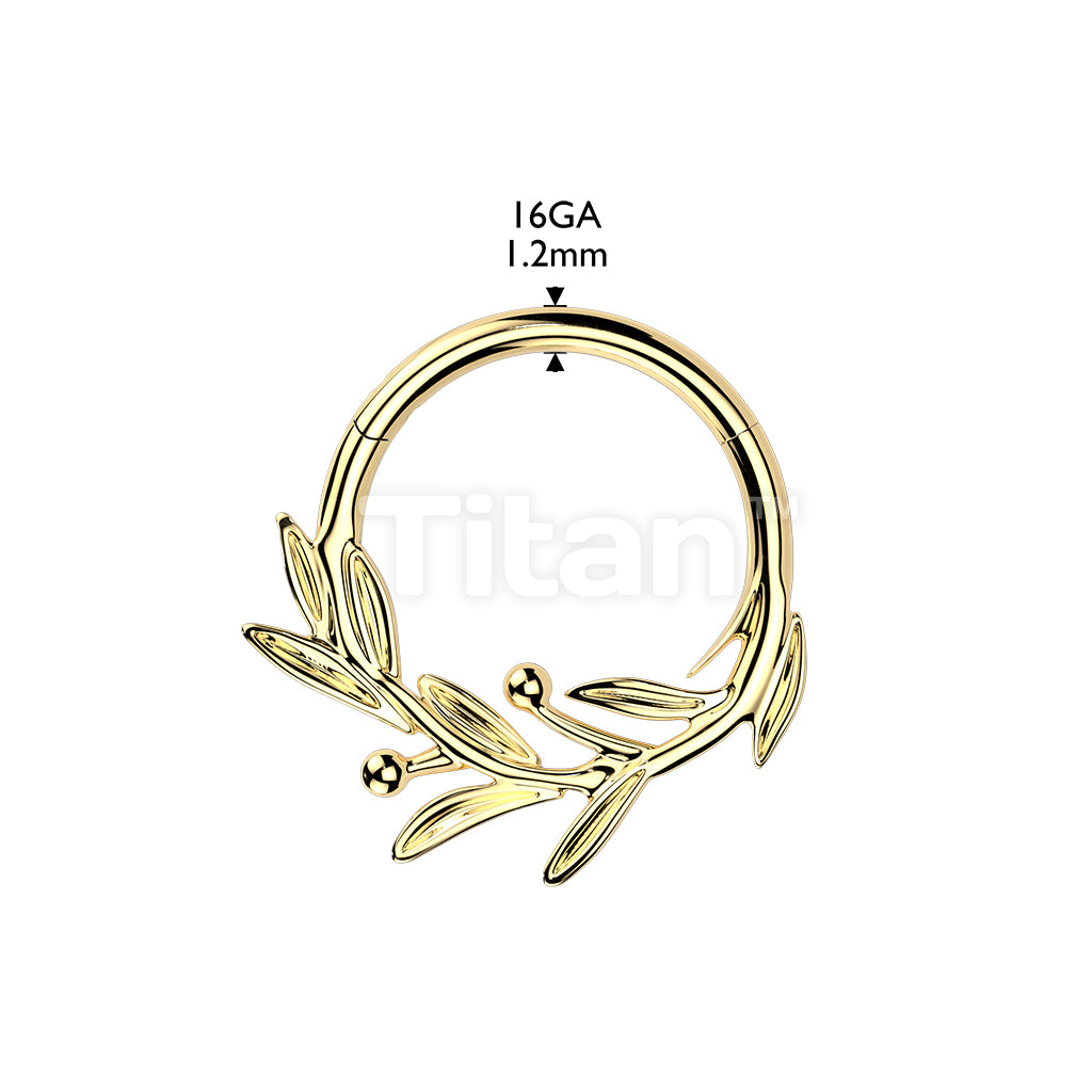 Titanium Hinged Olive Leaf Branch Segment Hoop Ring - Image 4