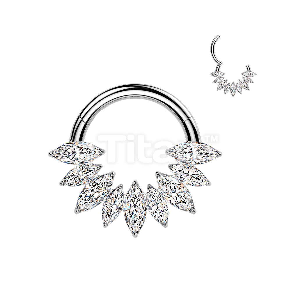Titanium Hinged Marquise CZ Fan Segment Hoop Ring - Image 2