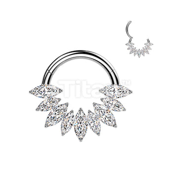 Titanium Hinged Marquise CZ Fan Segment Hoop Ring - Image 2
