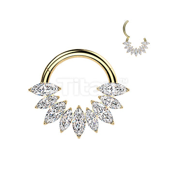 Titanium Hinged Marquise CZ Fan Segment Hoop Ring - Image 3