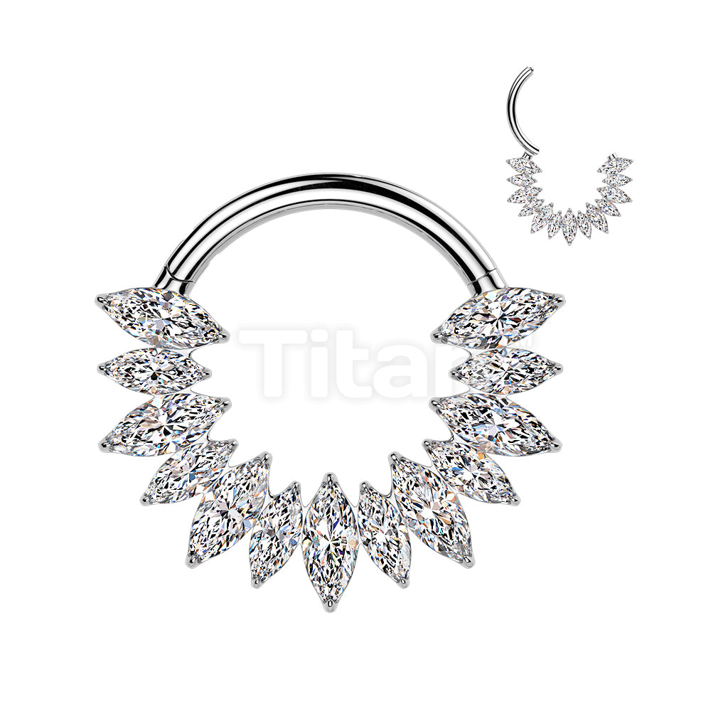 Titanium Hinged Marquise CZ Fan Segment Hoop Ring - Image 4