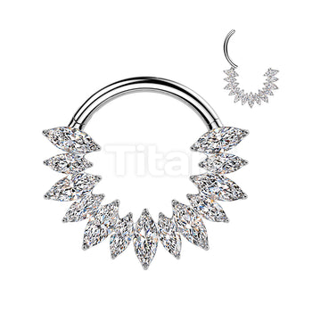 Titanium Hinged Marquise CZ Fan Segment Hoop Ring - Image 4