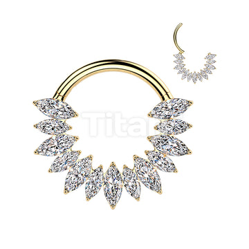 Titanium Hinged Marquise CZ Fan Segment Hoop Ring - Image 5