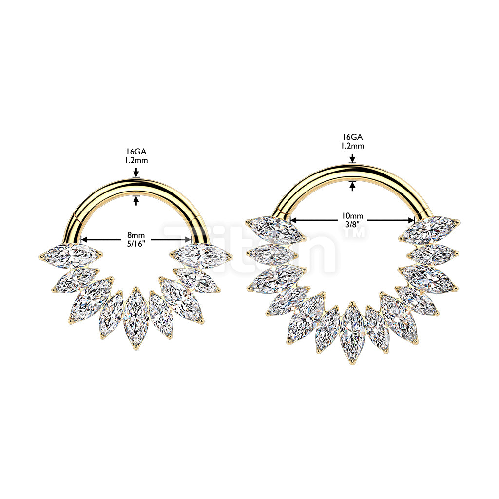 Titanium Hinged Marquise CZ Fan Segment Hoop Ring - Image 6