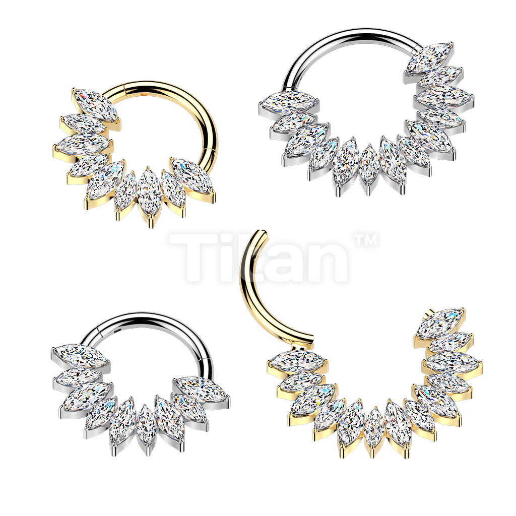 Titanium Hinged Marquise CZ Fan Segment Hoop Ring