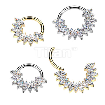 Titanium Hinged Marquise CZ Fan Segment Hoop Ring