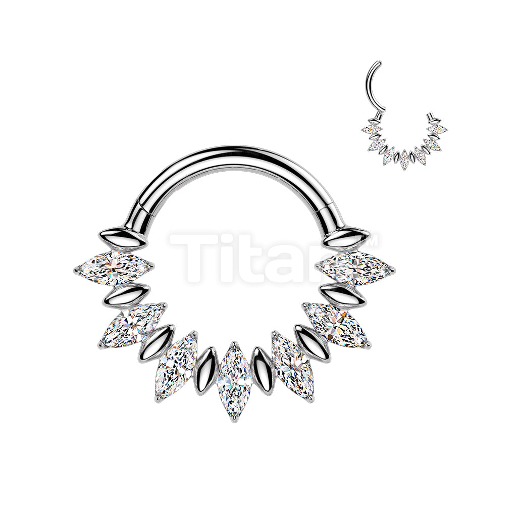 Titanium Hinged Segment Hoop Ring With Marquise CZ Fan  - Image 2