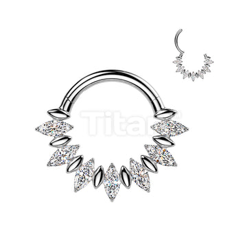 Titanium Hinged Segment Hoop Ring With Marquise CZ Fan  - Image 2