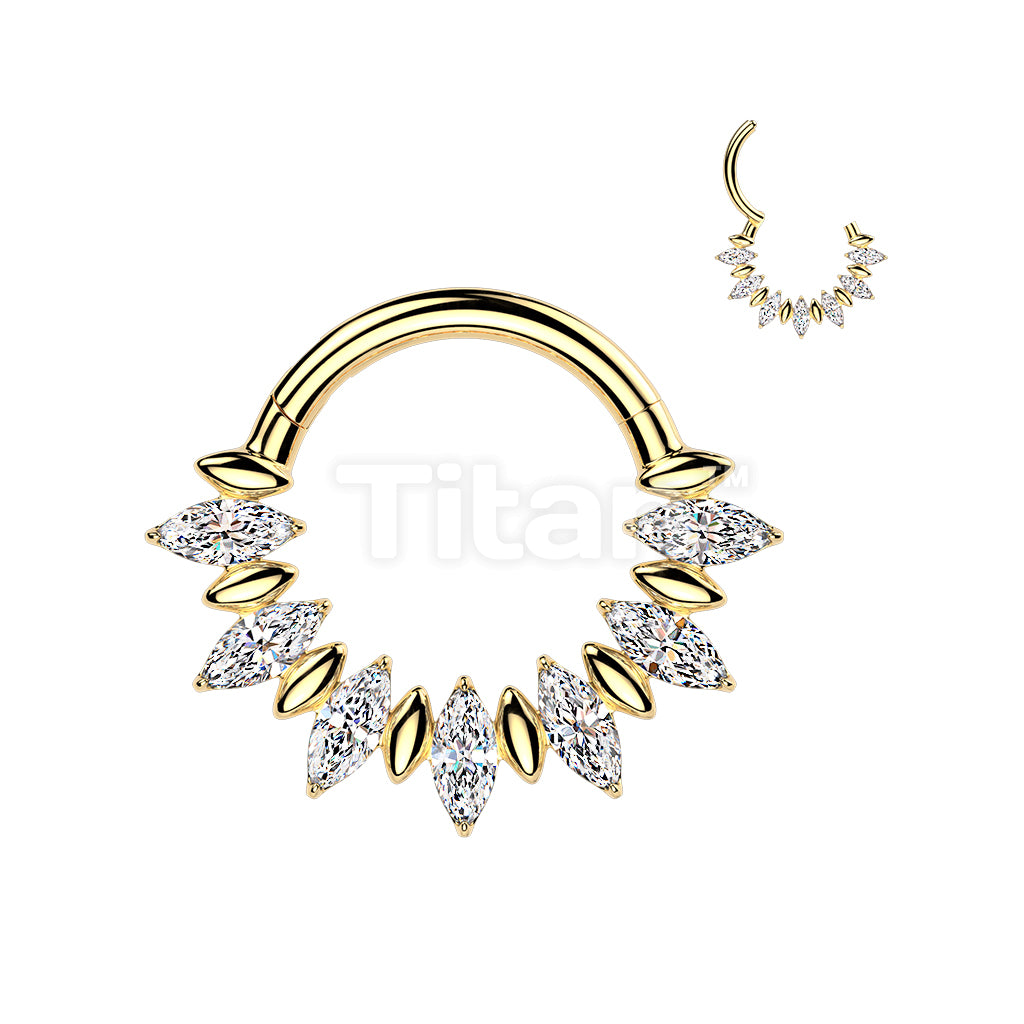Titanium Hinged Segment Hoop Ring With Marquise CZ Fan  - Image 3