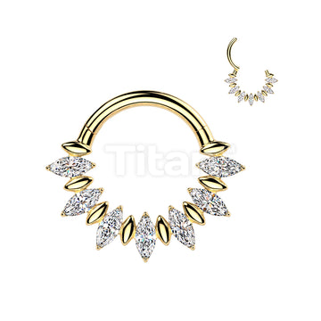 Titanium Hinged Segment Hoop Ring With Marquise CZ Fan  - Image 3