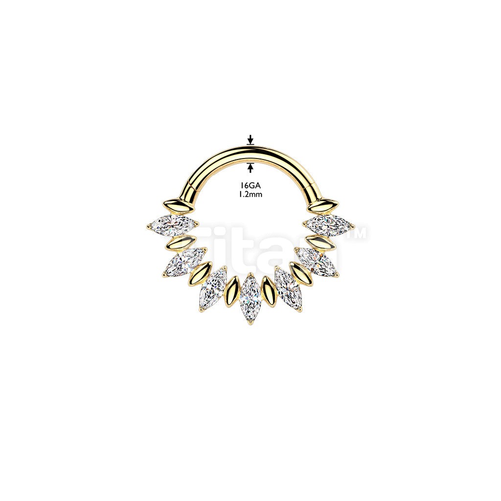 Titanium Hinged Segment Hoop Ring With Marquise CZ Fan  - Image 4