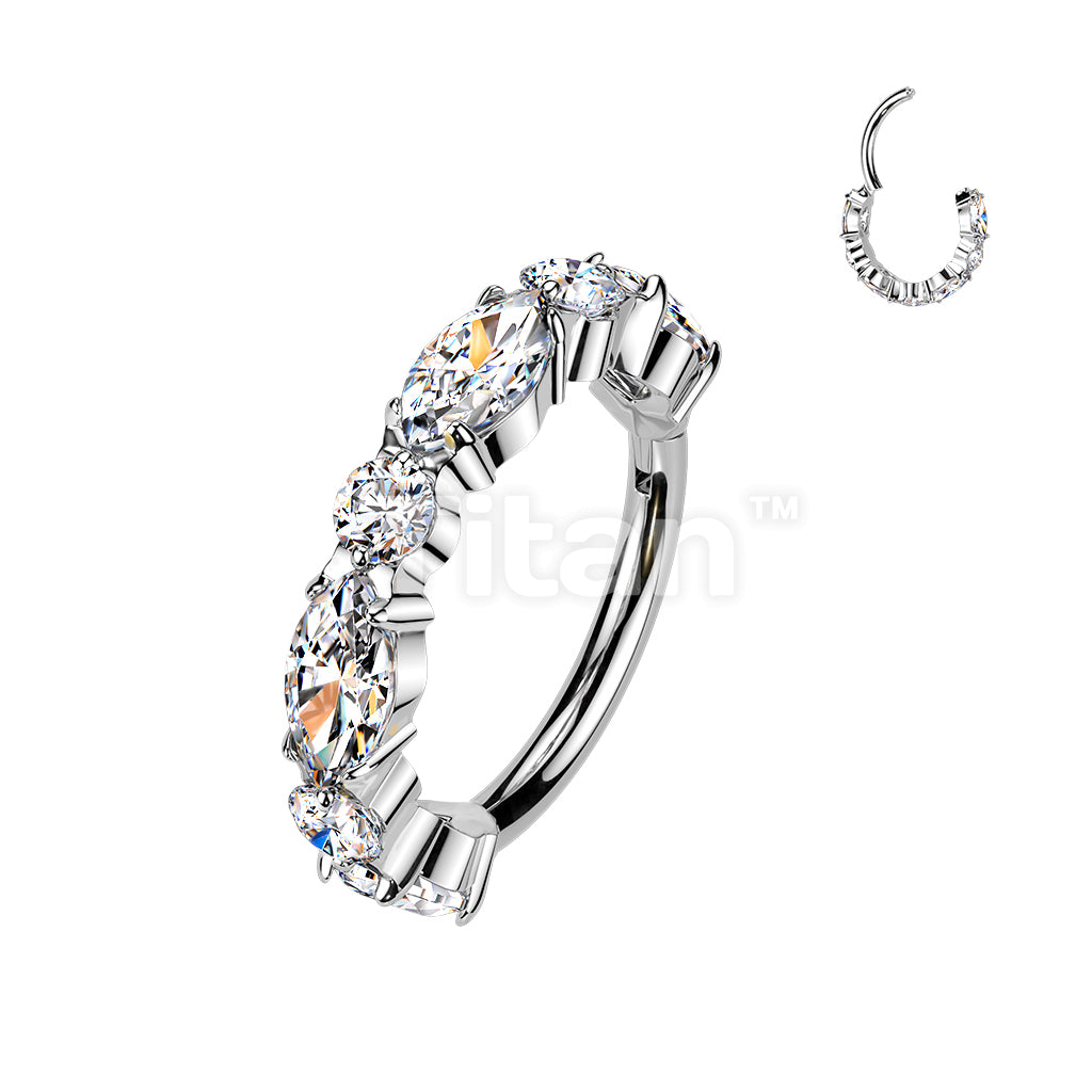 Titanium Hinged Outward Facing Marquise and Round CZ Segment Hoop Ring - Image 2