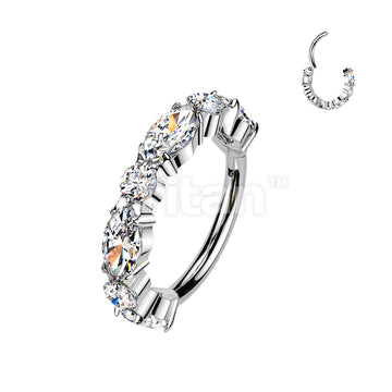 Titanium Hinged Outward Facing Marquise and Round CZ Segment Hoop Ring - Image 2