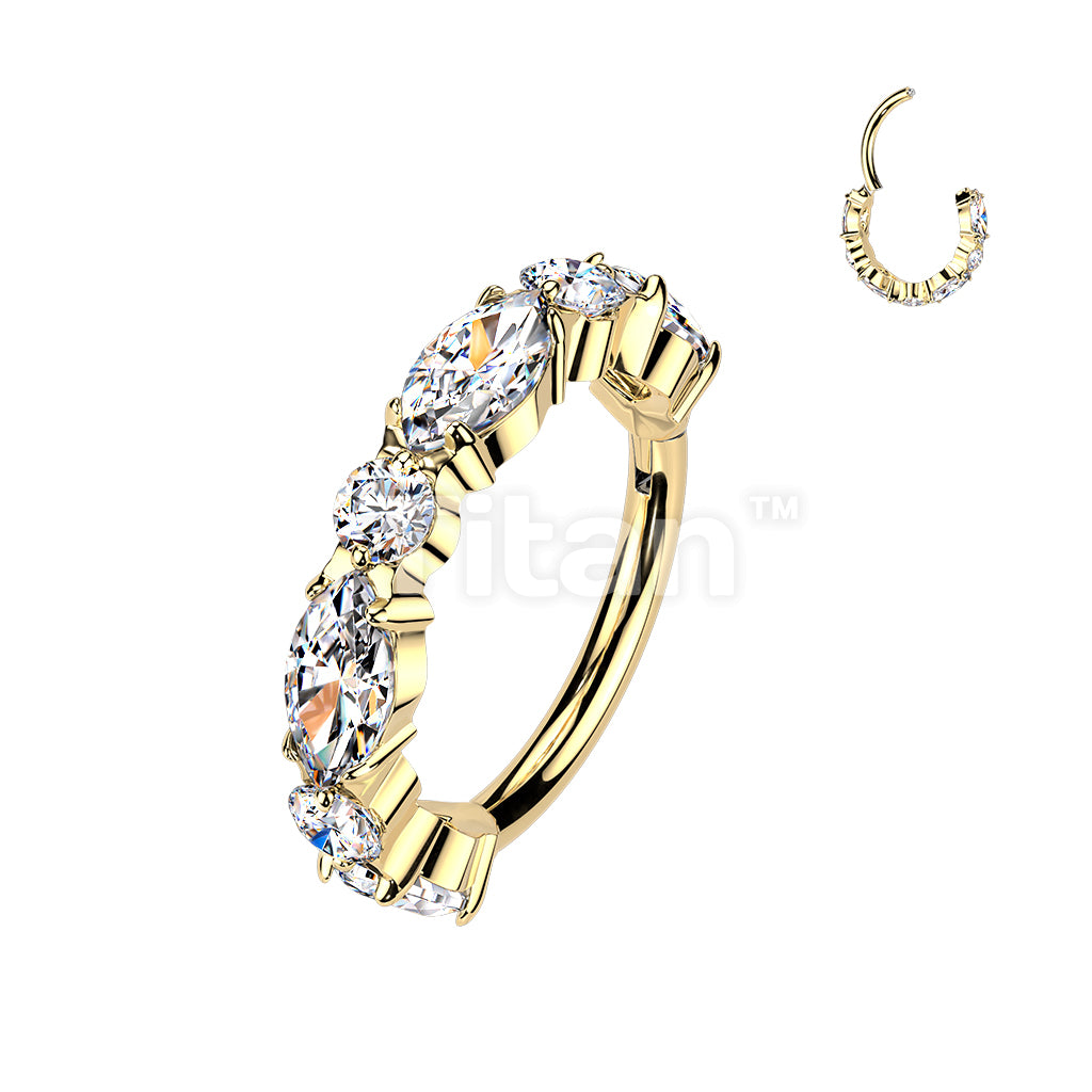 Titanium Hinged Outward Facing Marquise and Round CZ Segment Hoop Ring - Image 3