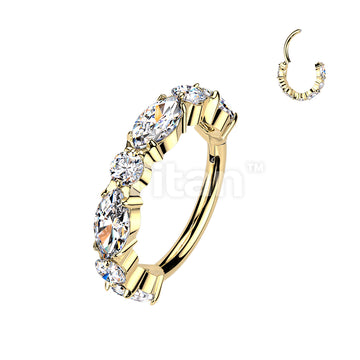 Titanium Hinged Outward Facing Marquise and Round CZ Segment Hoop Ring - Image 3