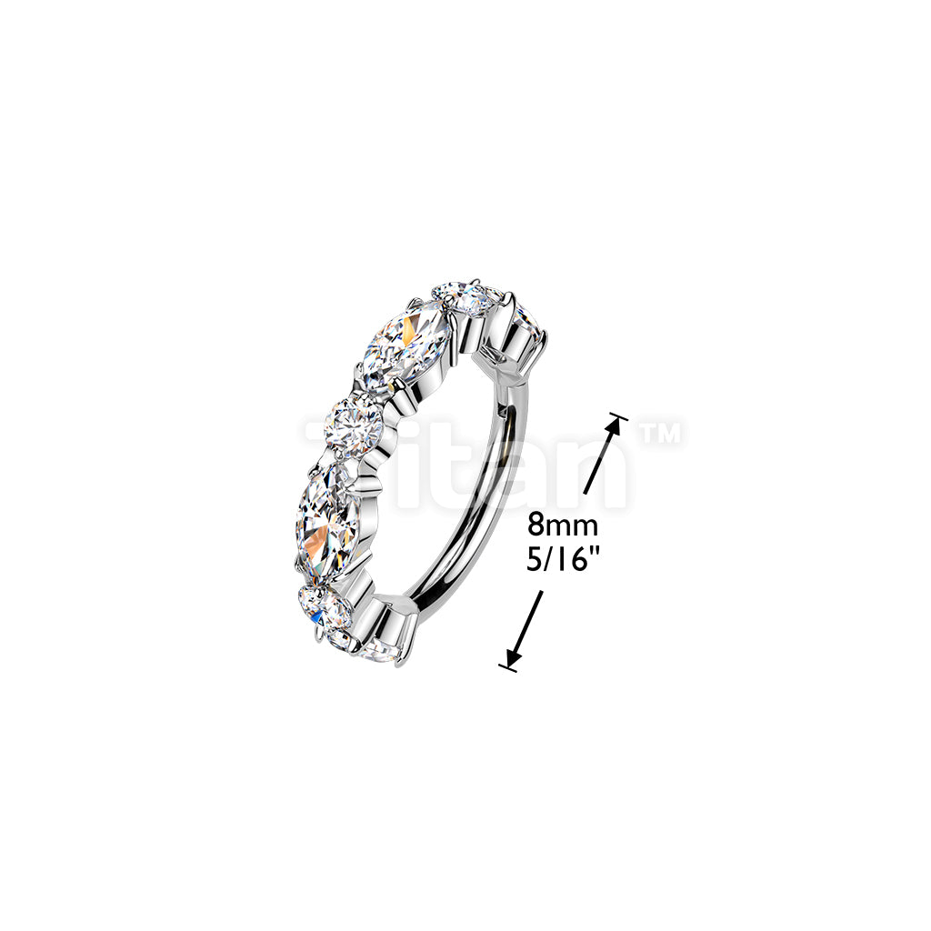 Titanium Hinged Outward Facing Marquise and Round CZ Segment Hoop Ring - Image 4