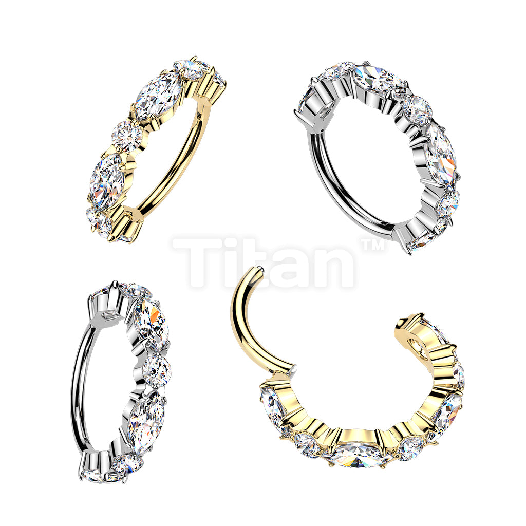 Titanium Hinged Outward Facing Marquise and Round CZ Segment Hoop Ring