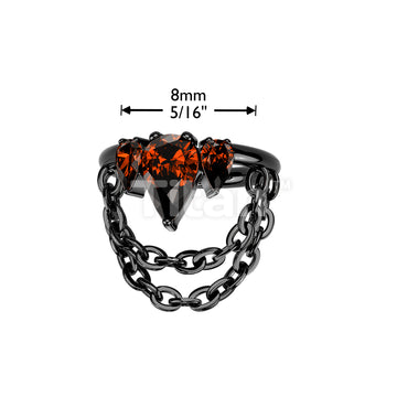 Titanium Hinged Pear CZ Crown Segment Hoop Ring With Double Chain Dangle - Image 4