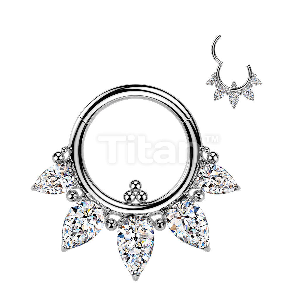 Titanium Hinged Segment Hoop Ring With 5 Pear CZ and Balls - Image 2