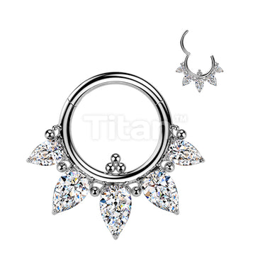 Titanium Hinged Segment Hoop Ring With 5 Pear CZ and Balls - Image 2