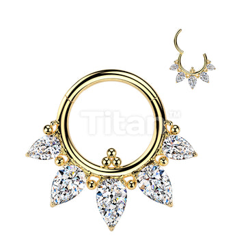 Titanium Hinged Segment Hoop Ring With 5 Pear CZ and Balls - Image 3
