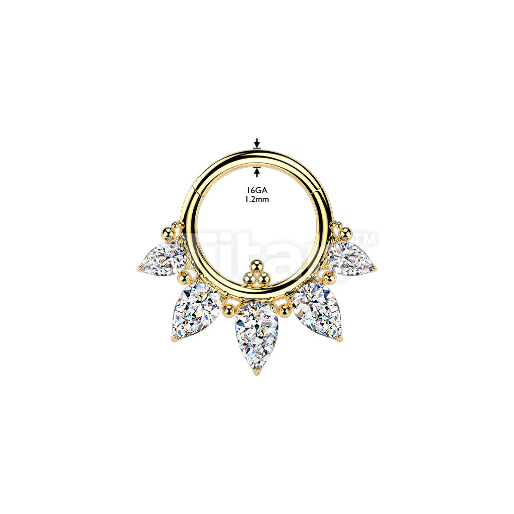 Titanium Hinged Segment Hoop Ring With 5 Pear CZ and Balls - Image 4