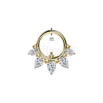 Titanium Hinged Segment Hoop Ring With 5 Pear CZ and Balls - Image 4