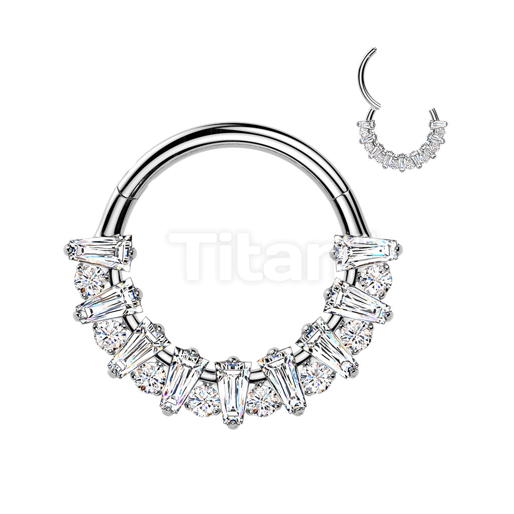 Titanium Hinged Rectangular CZ Fan Segment Hoop Ring With Round CZ - Image 4