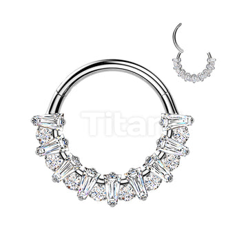 Titanium Hinged Rectangular CZ Fan Segment Hoop Ring With Round CZ - Image 4