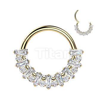 Titanium Hinged Rectangular CZ Fan Segment Hoop Ring With Round CZ - Image 5