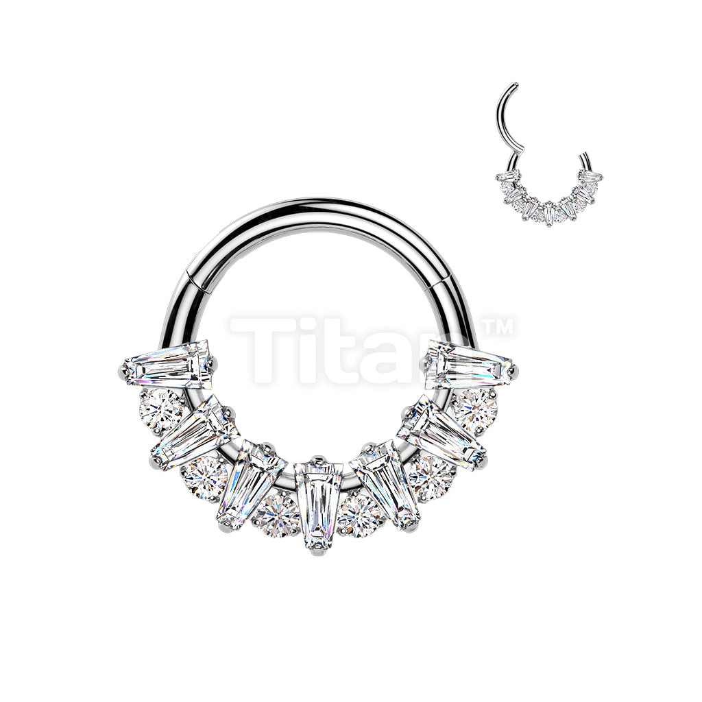 Titanium Hinged Rectangular CZ Fan Segment Hoop Ring With Round CZ - Image 2