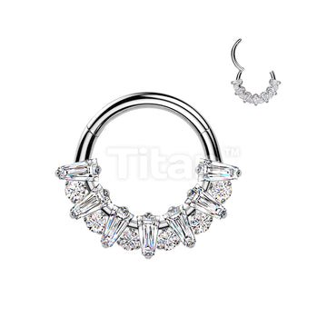 Titanium Hinged Rectangular CZ Fan Segment Hoop Ring With Round CZ - Image 2