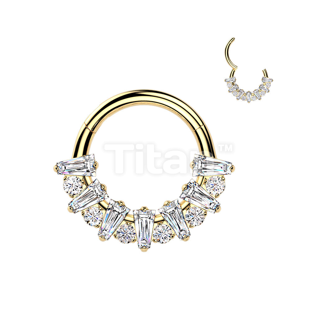 Titanium Hinged Rectangular CZ Fan Segment Hoop Ring With Round CZ - Image 3