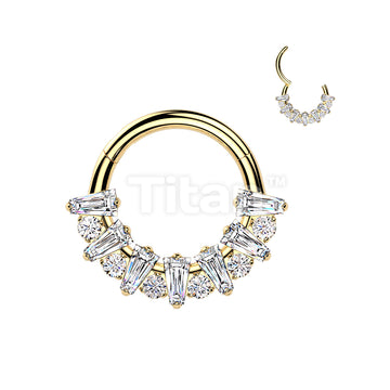 Titanium Hinged Rectangular CZ Fan Segment Hoop Ring With Round CZ - Image 3