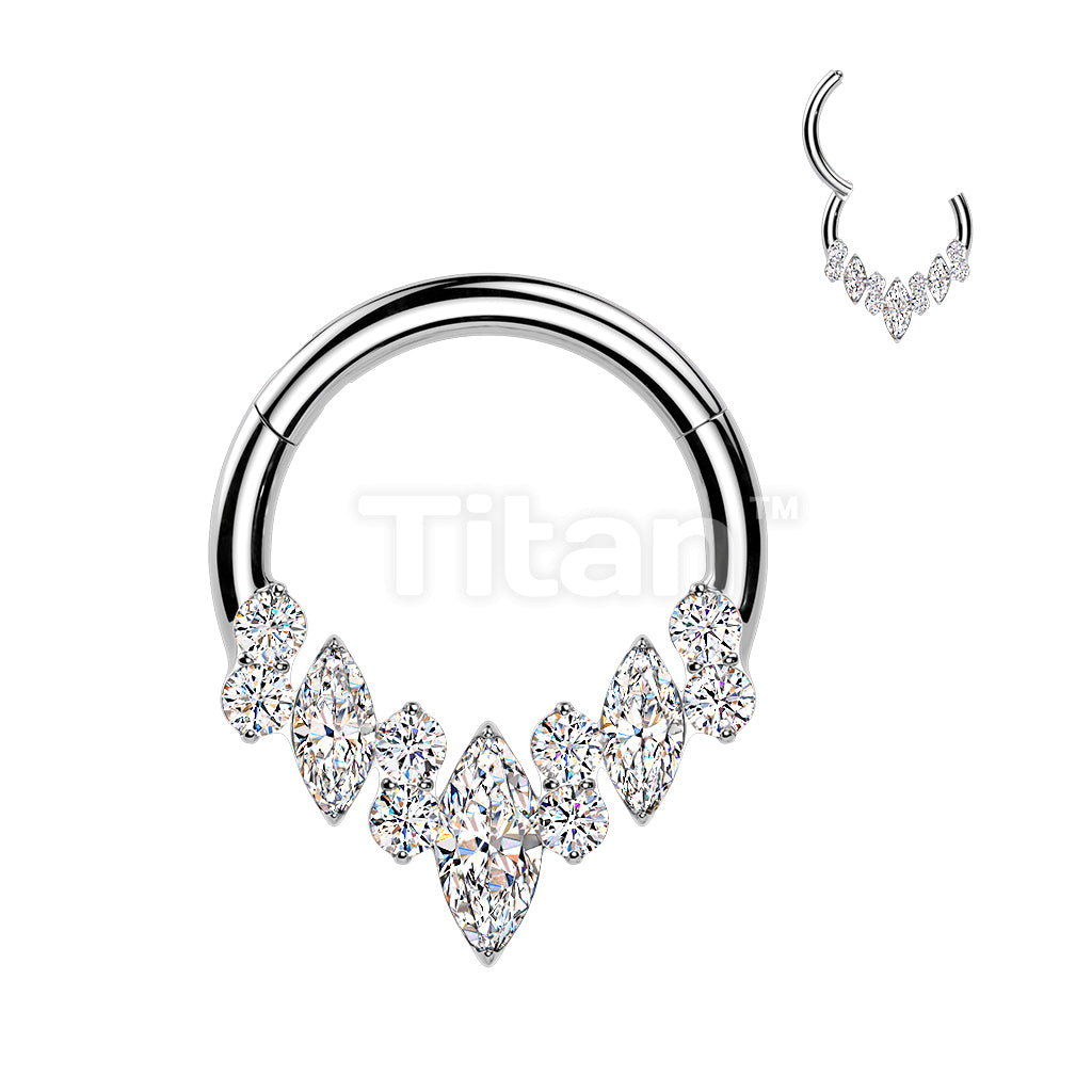 Titanium Mixed CZ Fan Hinged Clicker Segment Hoop Ring - Image 2