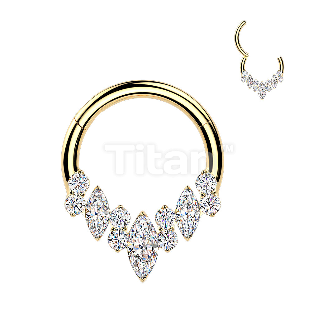 Titanium Mixed CZ Fan Hinged Clicker Segment Hoop Ring - Image 3