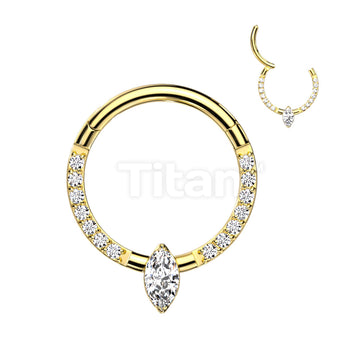 Implant Grade Titanium Hinged Segment Hoop Ring With Marquise CZ or Opal Center and Pave CZ Sides - Image 3
